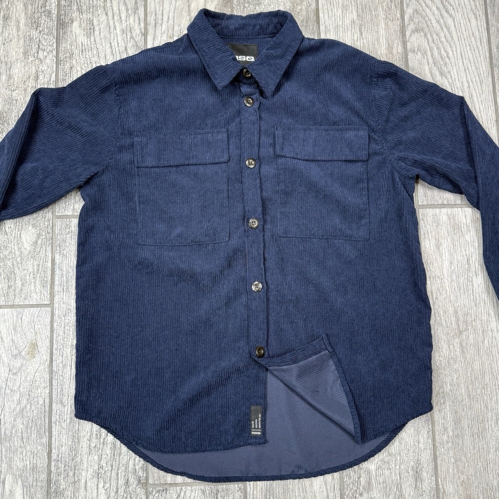 RSQ Blue‎ Corduroy Button Down Long Sleeve 100% Polyester Shirt Size Medium - Picture 5 of 9